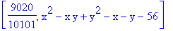 [9020/10101, x^2-x*y+y^2-x-y-56]